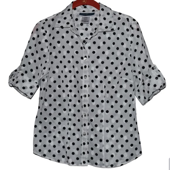 KAREN SCOTT Black and White Polka Dots Blouse Top Shirt. Size SP - Picture 1 of 6